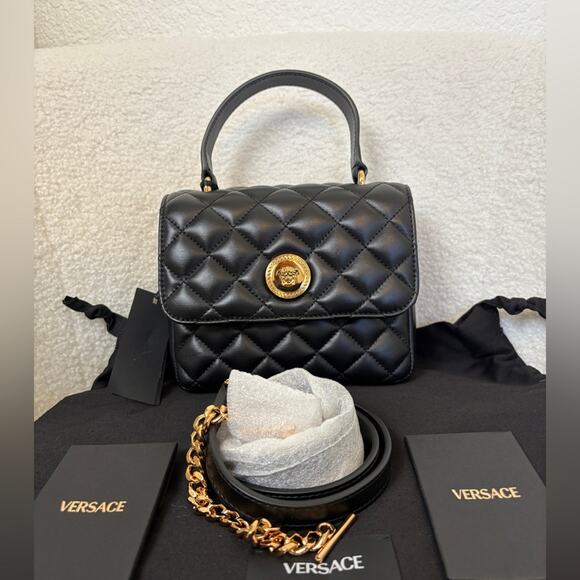 Versace Medusa Black Quilted Crossbody Top Handle Bag - Picture 1 of 10